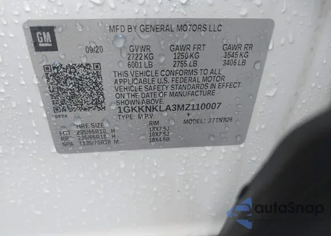 2021 GMC Acadia Fwd Sle from USA, damaged, VIN 1GKKNKLA3MZ110007